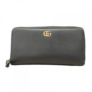 Gucci Long Wallet GG Marmont 456117 Leather Black Gold Hardware Women